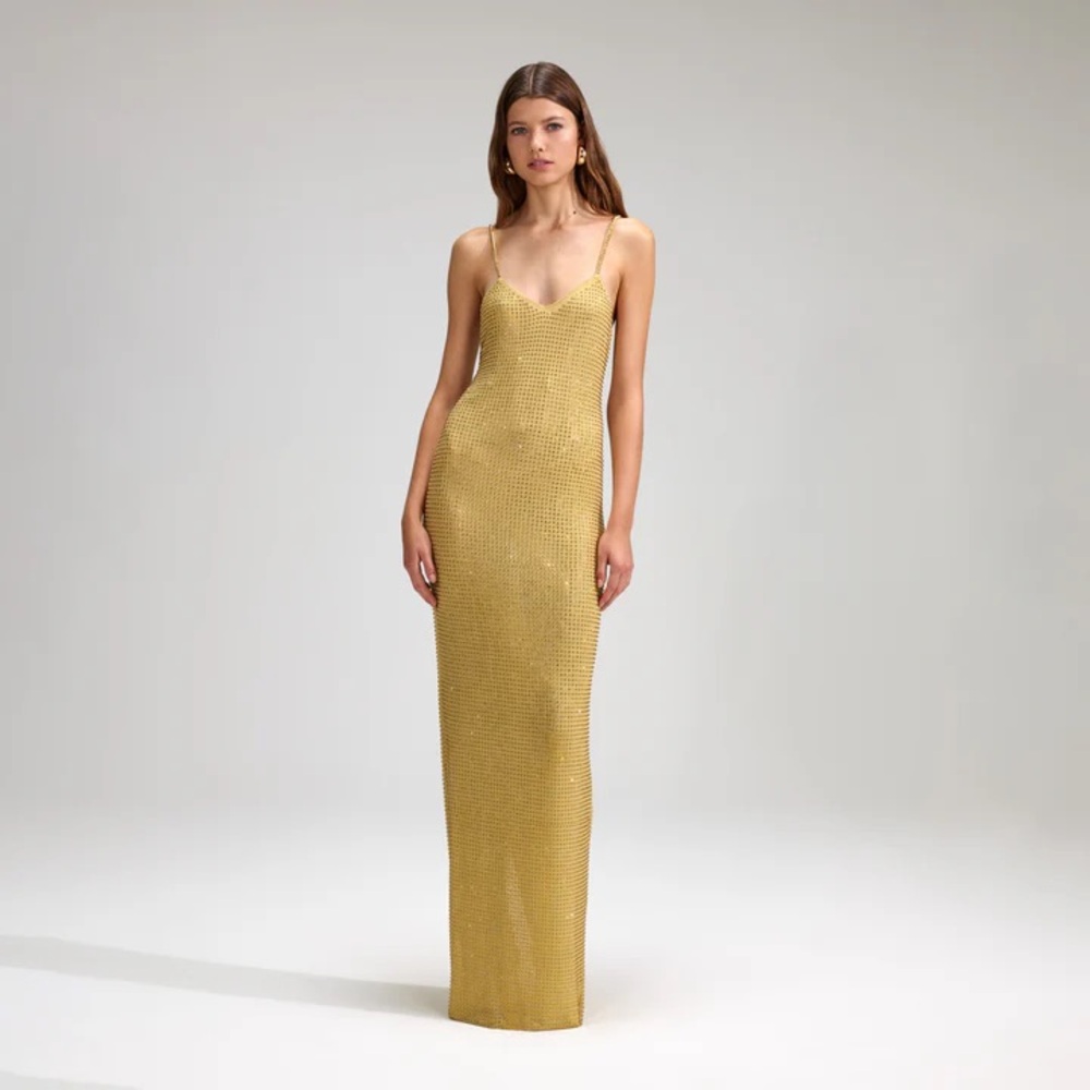 SELF-PORTRAIT
Crystal-embellished mesh maxi dress yellow | Size 2